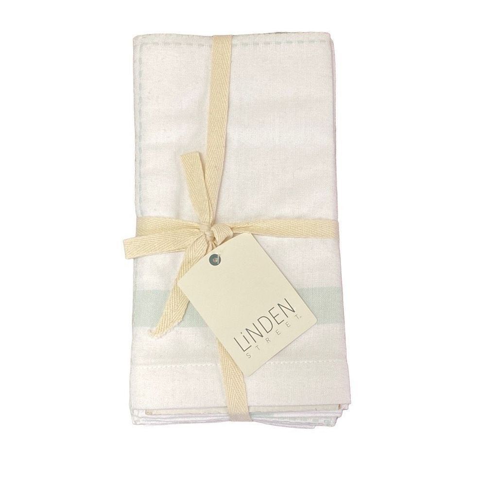 NWT Linden Street Ainsley Plaid White and Green Set of 4 Napkins 100% Cotton 20x
